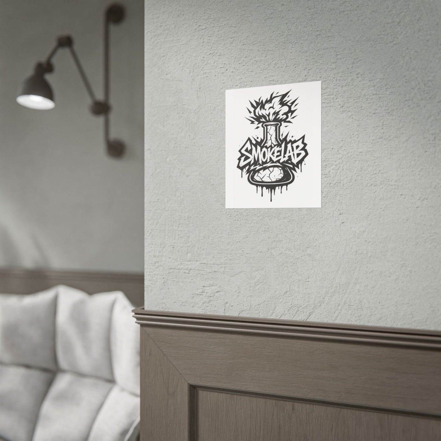 SmokeLab Graphic Poster — Black & White Urban Chemistry Art