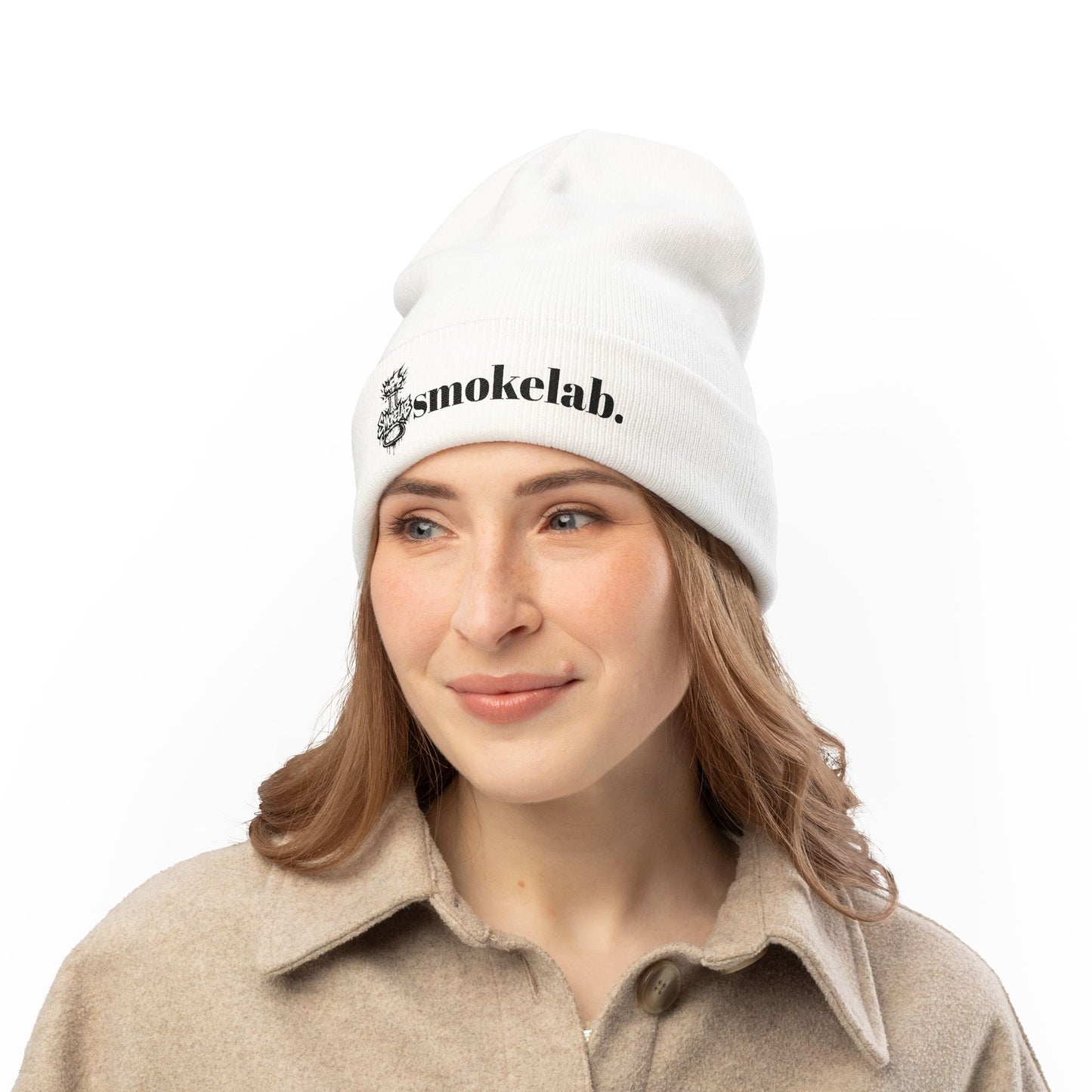 Embroidered 'smokelab.' Knit Beanie — Streetwear Logo Winter Hat